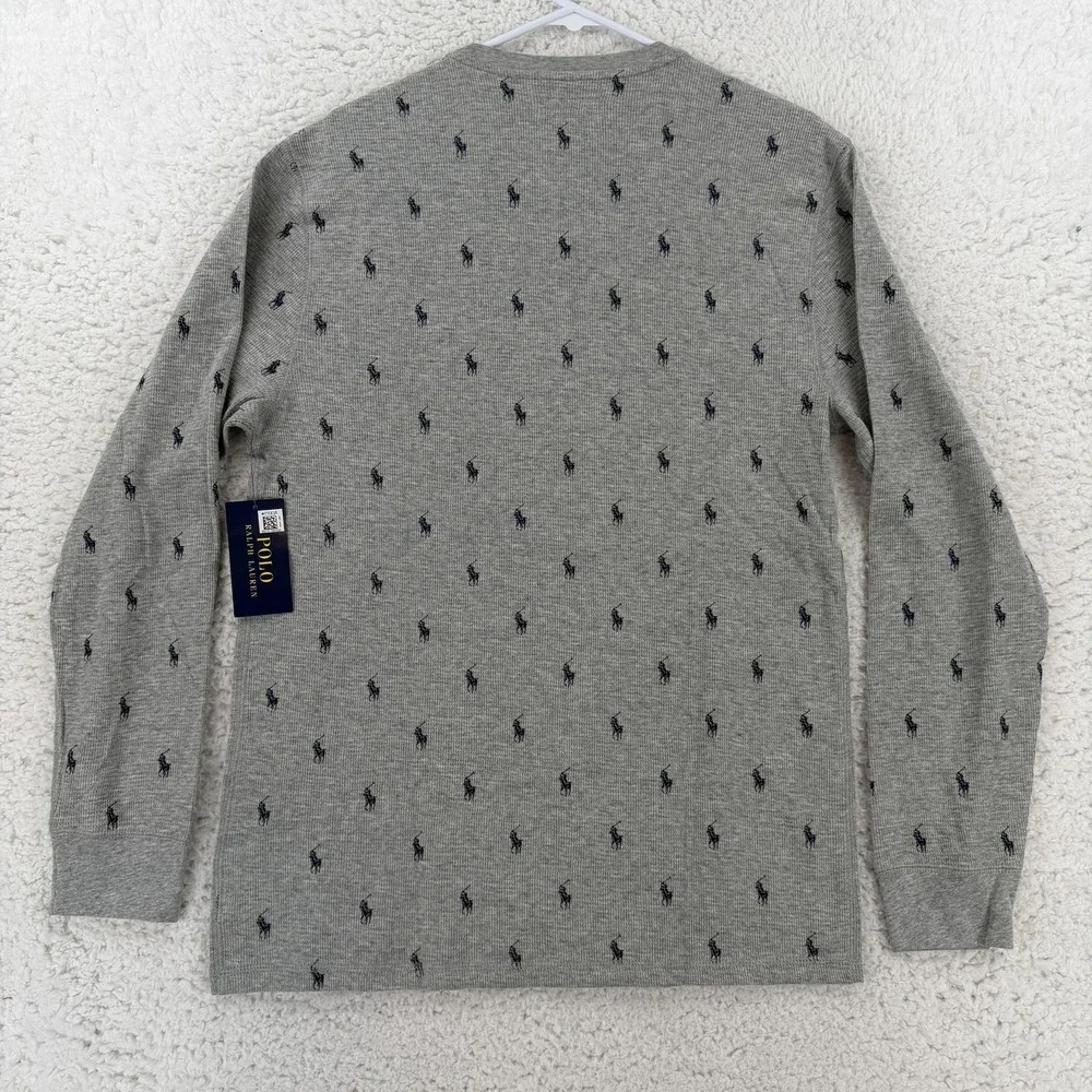 Polo Ralph Lauren Shirt Mens Large Gray Waffle Pony Logo Henley Sleep Pajama NWT